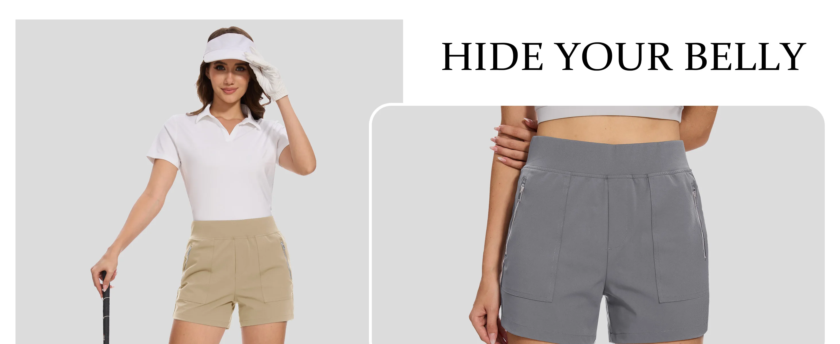 TACVASEN Womens High Waist Hiking Shorts Quick Dry Golf Shorts Multi Zip Pockets Lightweight Elastic Waist Athletic Outdoor Shor