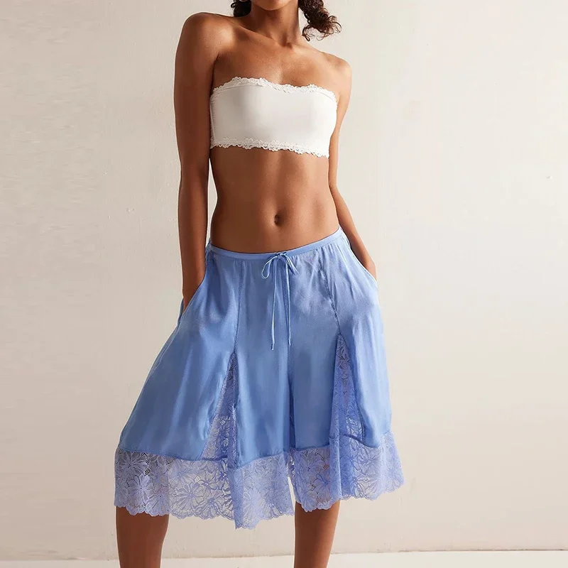 Vintage Streetwear Shorts Harajuku Spring Casual High Waist Lace-up Women's Shorts Fashion Solid Color Patchwork Lace Half Pants