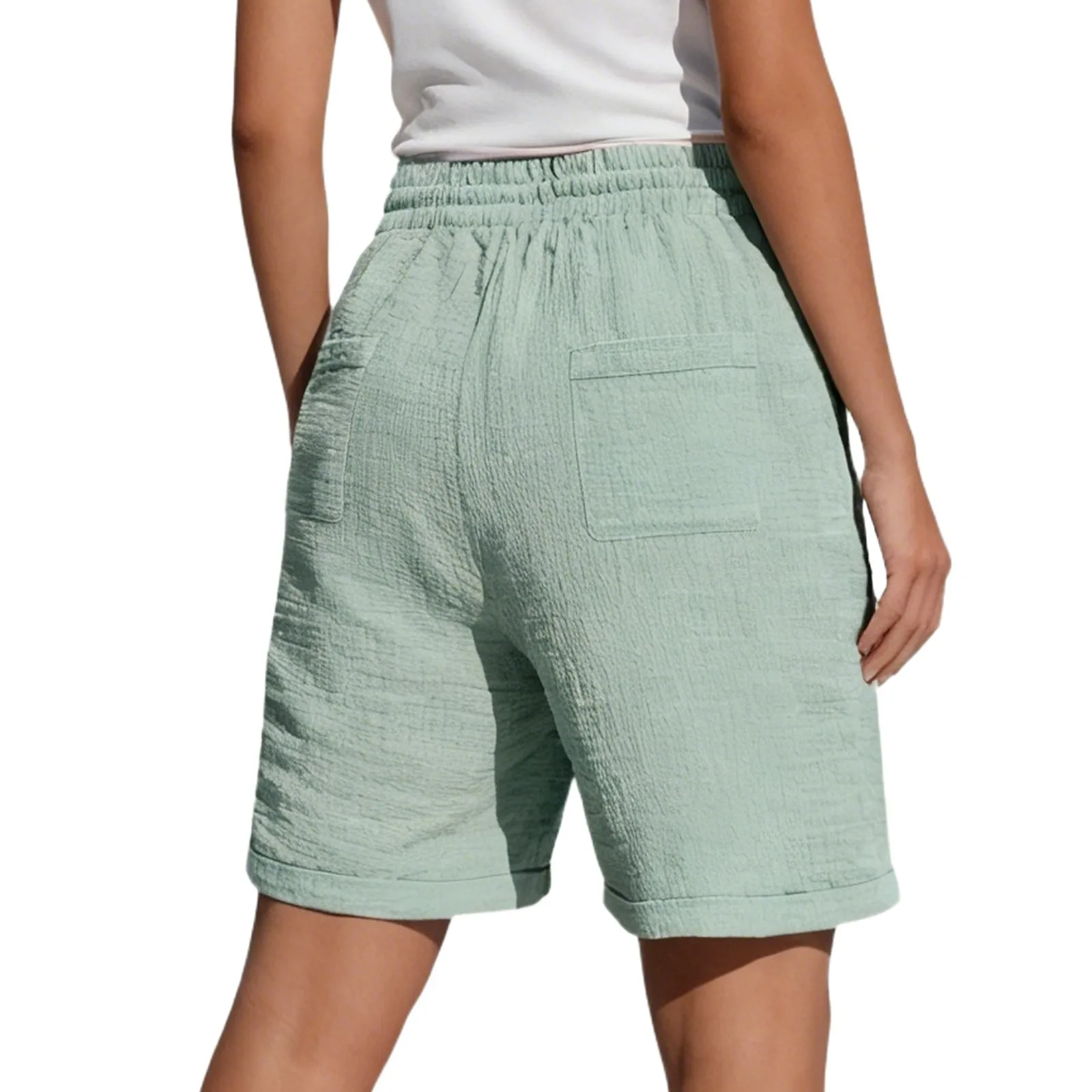 High Waist Drawstring Pocket Cotton Shorts Summer Women Casual Short Pants