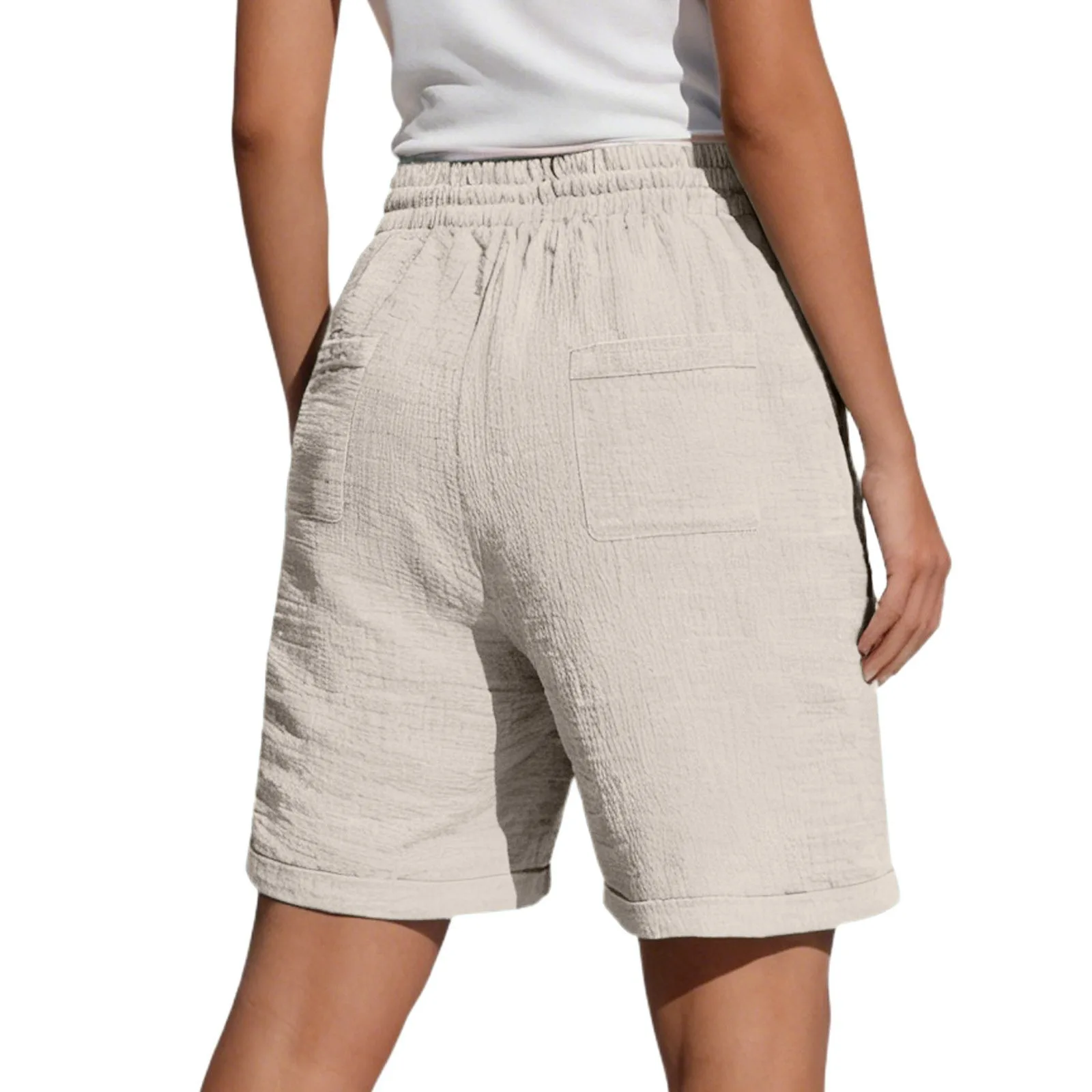 High Waist Drawstring Pocket Cotton Shorts Summer Women Casual Short Pants