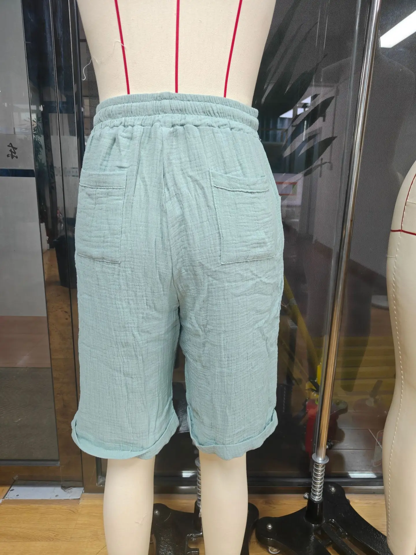 High Waist Drawstring Pocket Cotton Shorts Summer Women Casual Short Pants