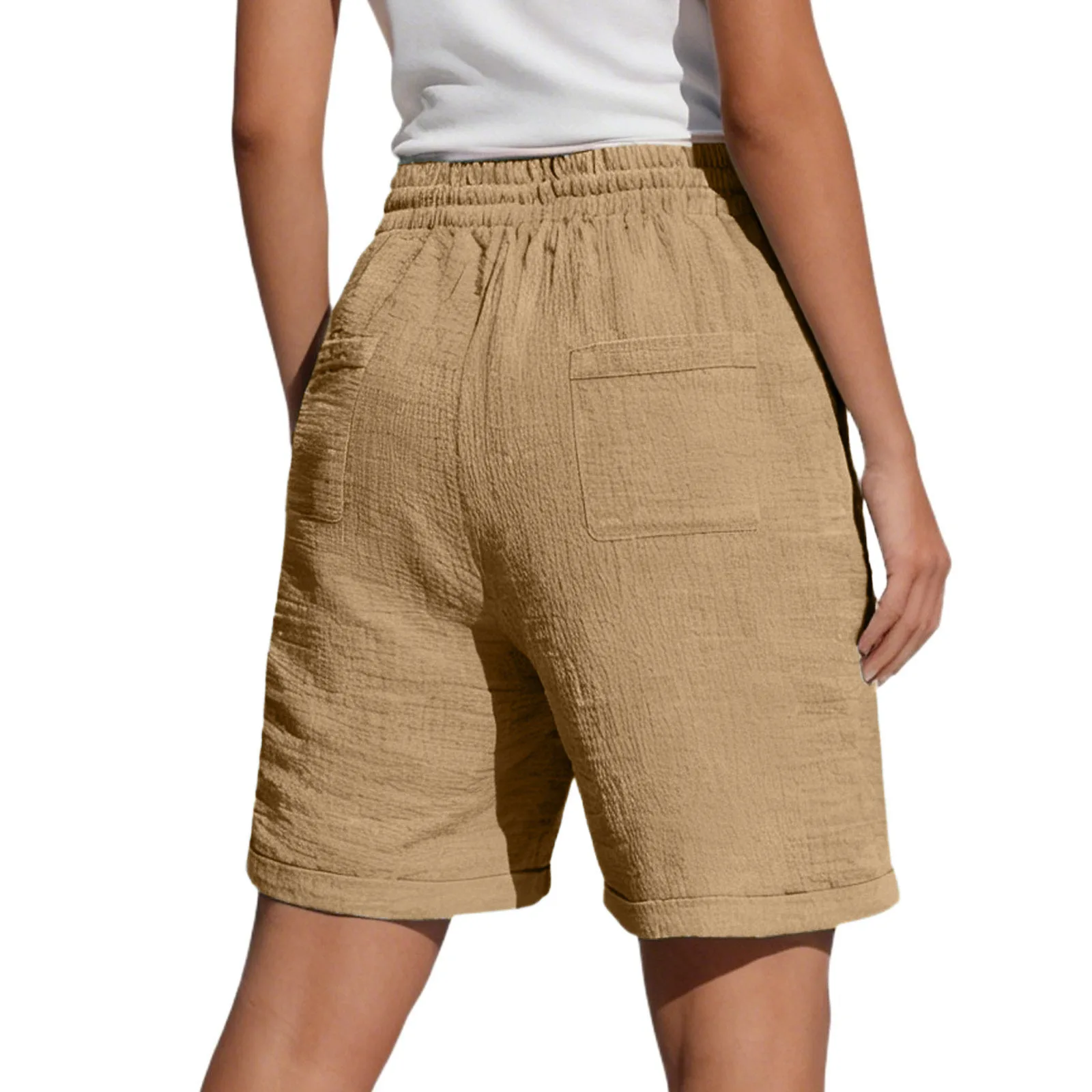 High Waist Drawstring Pocket Cotton Shorts Summer Women Casual Short Pants