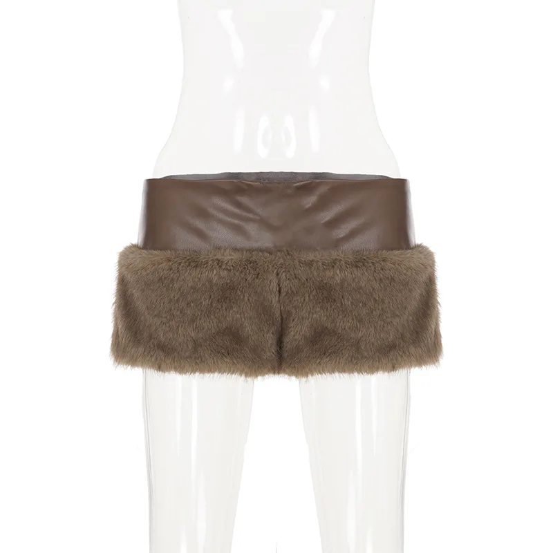 Fur Leather PU Shorts Sexy Pants High Waist Skinny Pants 2025 Women Winter Clothes Club Wear Fashion Cargo Elegant Cute Pants