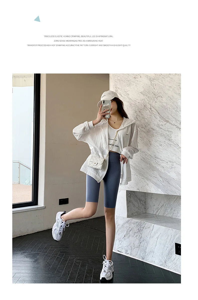 BIVIGAOS Summer Solid Color Sharkskin Cycling Shorts Women Casual Slim Short Leggings Thin High Waist Sport Fitness Biker Shorts