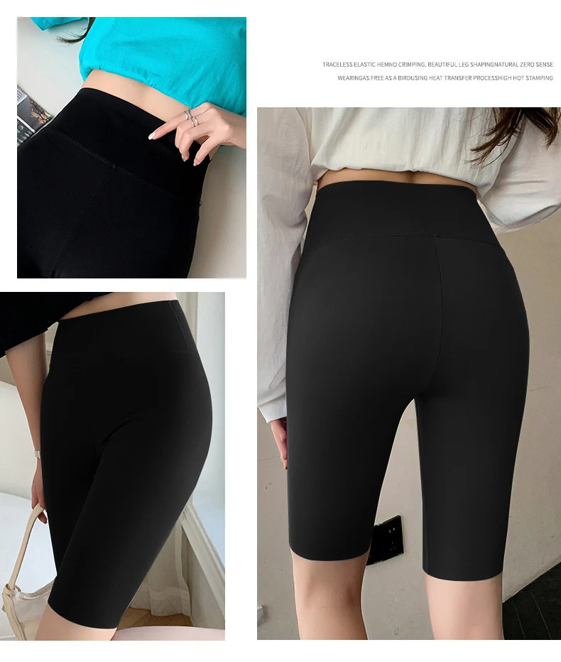 BIVIGAOS Summer Solid Color Sharkskin Cycling Shorts Women Casual Slim Short Leggings Thin High Waist Sport Fitness Biker Shorts