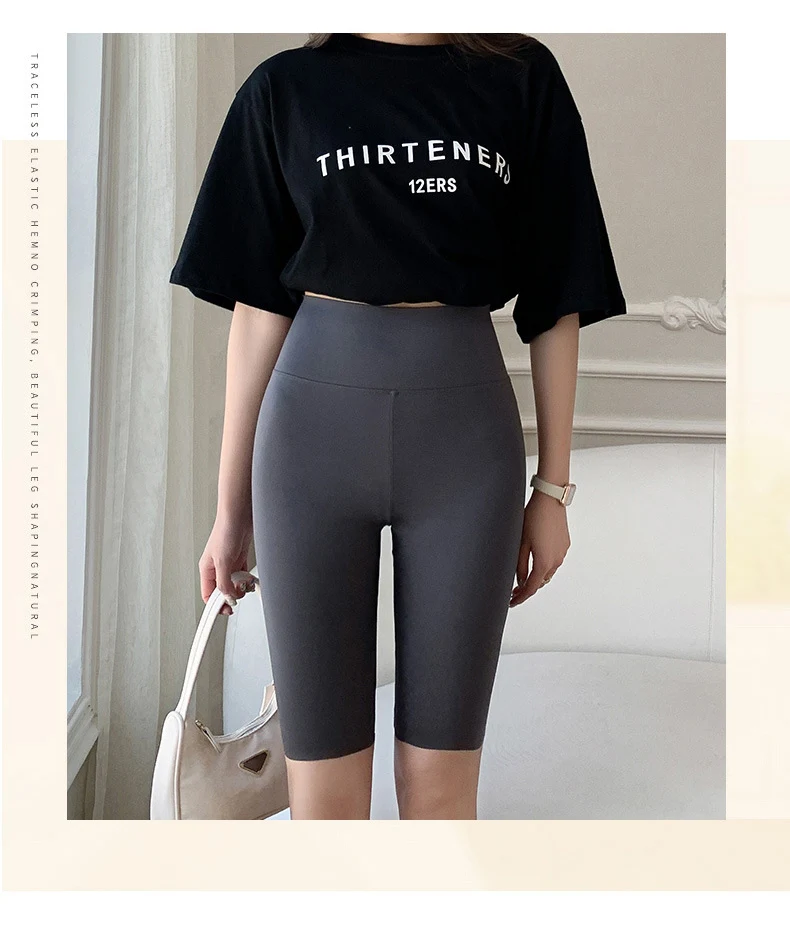 BIVIGAOS Summer Solid Color Sharkskin Cycling Shorts Women Casual Slim Short Leggings Thin High Waist Sport Fitness Biker Shorts