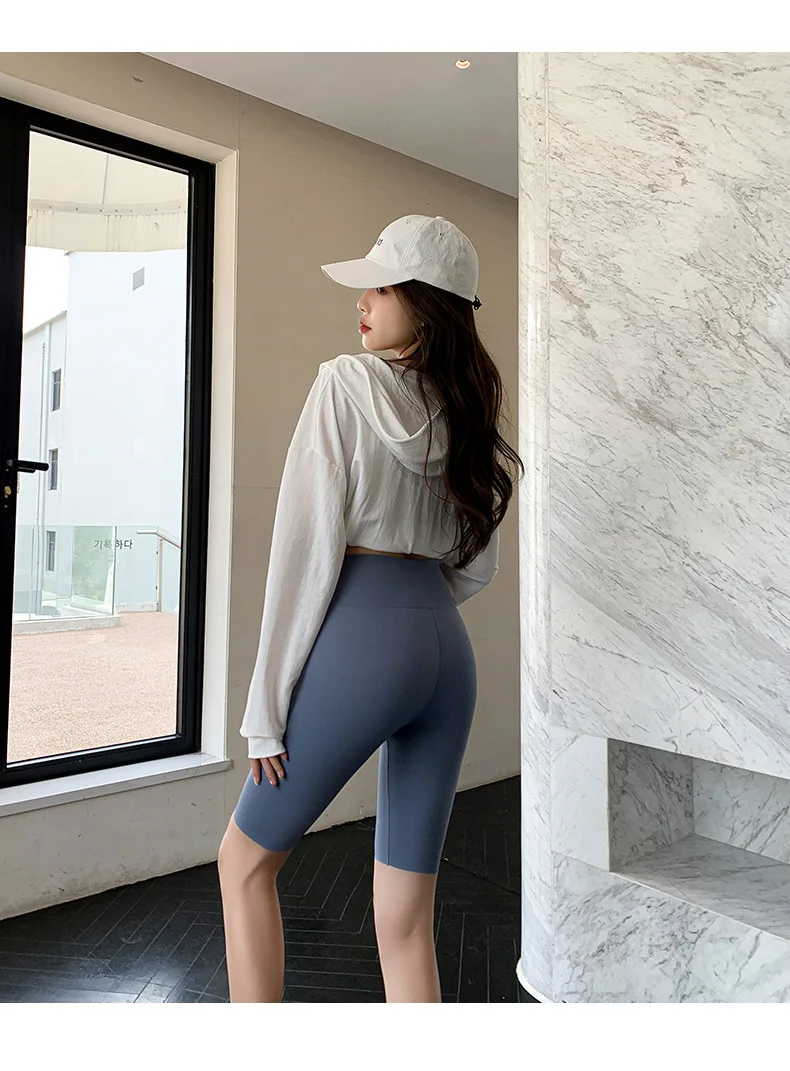 BIVIGAOS Summer Solid Color Sharkskin Cycling Shorts Women Casual Slim Short Leggings Thin High Waist Sport Fitness Biker Shorts
