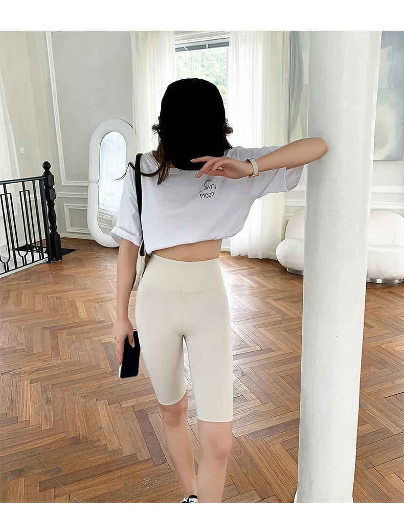 BIVIGAOS Summer Solid Color Sharkskin Cycling Shorts Women Casual Slim Short Leggings Thin High Waist Sport Fitness Biker Shorts