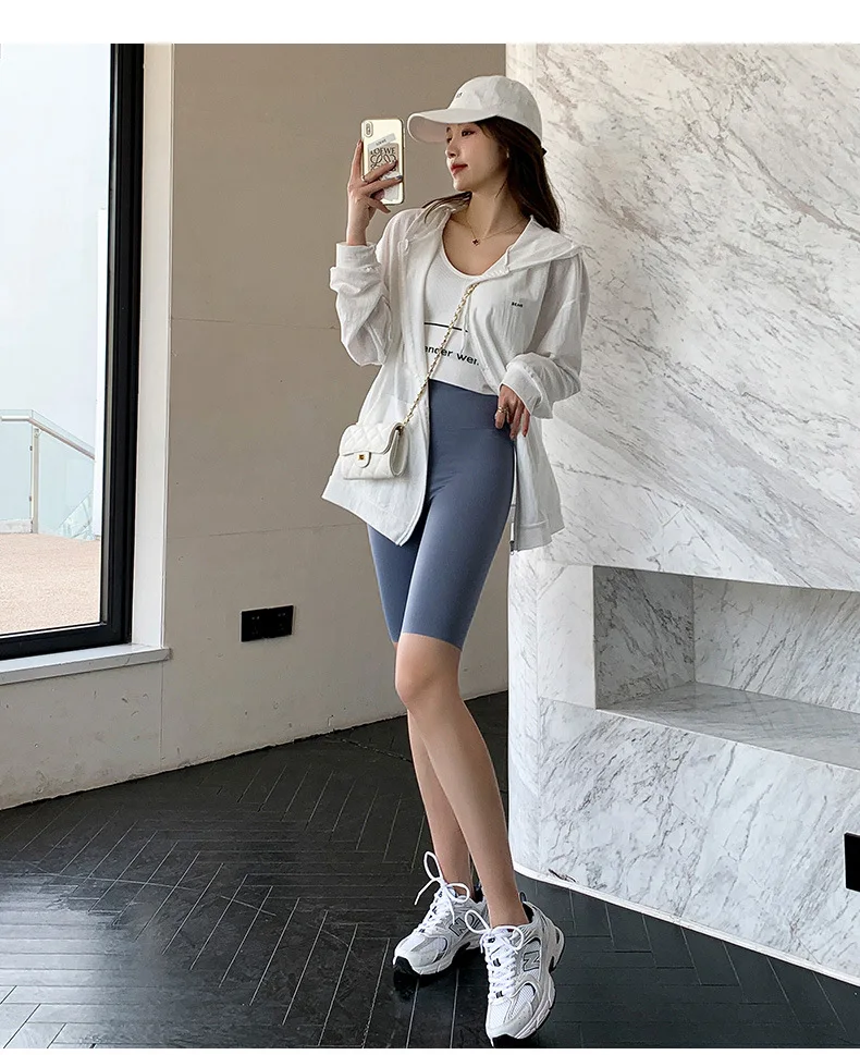 BIVIGAOS Summer Solid Color Sharkskin Cycling Shorts Women Casual Slim Short Leggings Thin High Waist Sport Fitness Biker Shorts