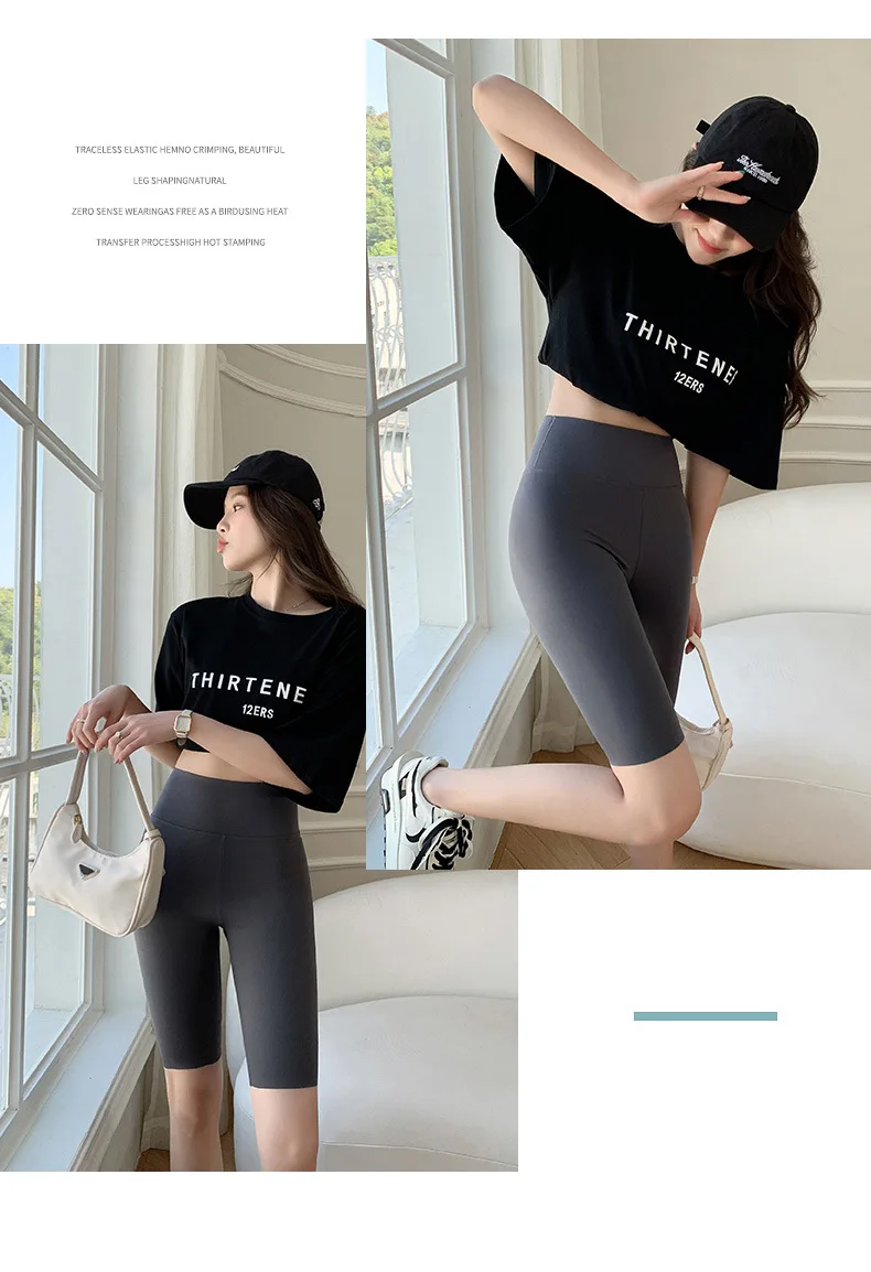 BIVIGAOS Summer Solid Color Sharkskin Cycling Shorts Women Casual Slim Short Leggings Thin High Waist Sport Fitness Biker Shorts