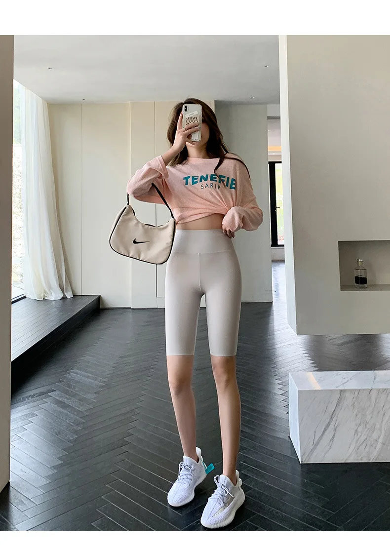 BIVIGAOS Summer Solid Color Sharkskin Cycling Shorts Women Casual Slim Short Leggings Thin High Waist Sport Fitness Biker Shorts
