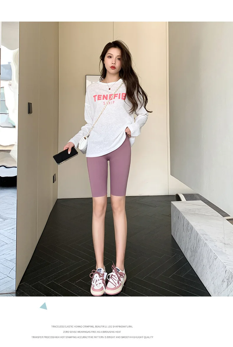 BIVIGAOS Summer Solid Color Sharkskin Cycling Shorts Women Casual Slim Short Leggings Thin High Waist Sport Fitness Biker Shorts