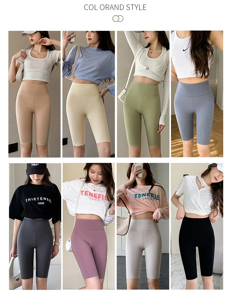 BIVIGAOS Summer Solid Color Sharkskin Cycling Shorts Women Casual Slim Short Leggings Thin High Waist Sport Fitness Biker Shorts