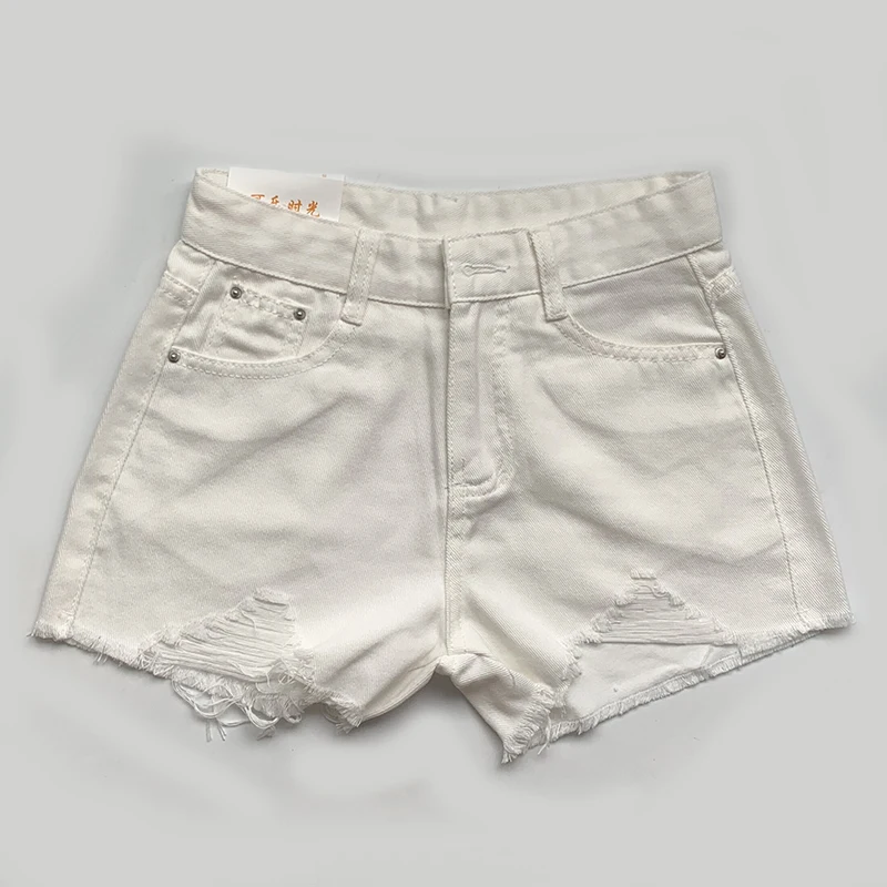 Summer Korean Women's Cowboy Shorts High Waist Casual Blue Denim Shorts Pocket Tassel Perforated Fashion Shorts Y2K Female Jeans