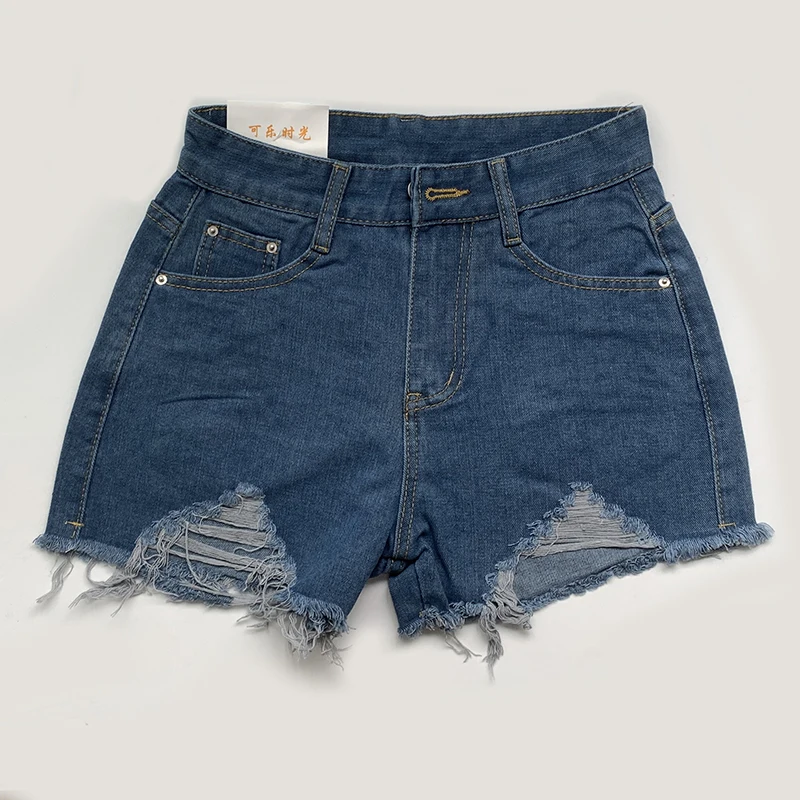 Summer Korean Women's Cowboy Shorts High Waist Casual Blue Denim Shorts Pocket Tassel Perforated Fashion Shorts Y2K Female Jeans
