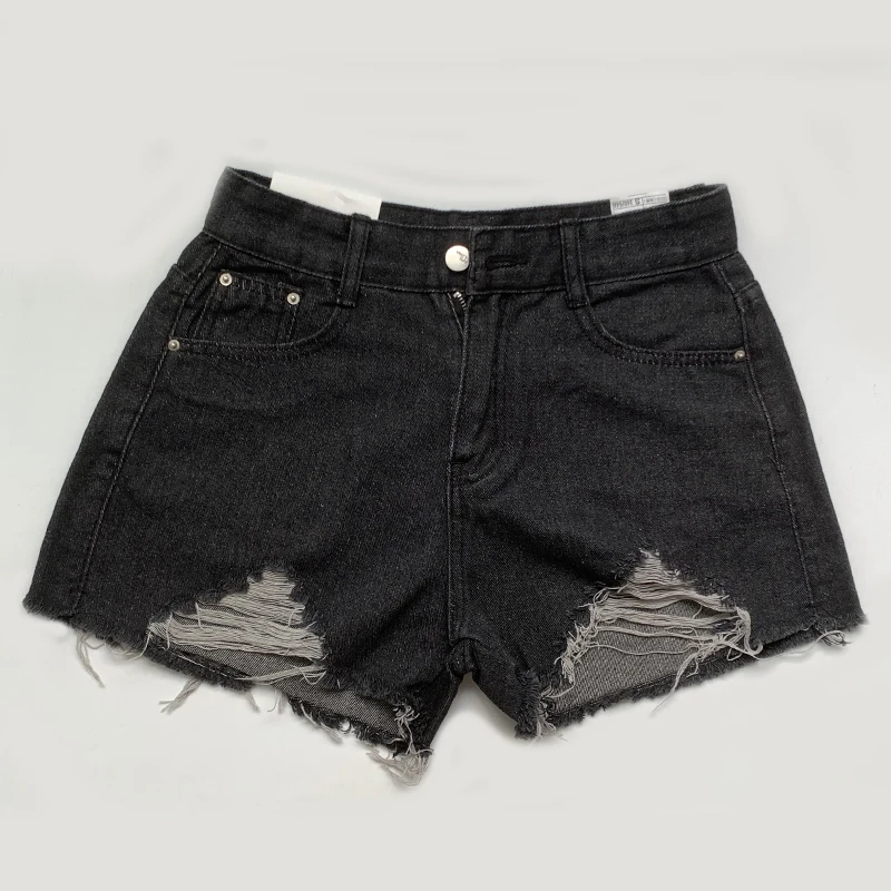Summer Korean Women's Cowboy Shorts High Waist Casual Blue Denim Shorts Pocket Tassel Perforated Fashion Shorts Y2K Female Jeans