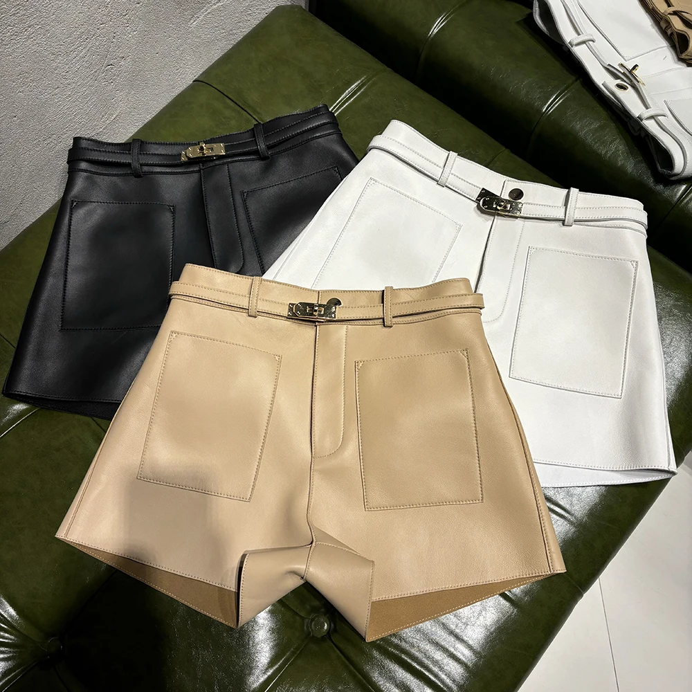 YOLOAgain Suede Shorts Women Real Leather Shorts With Belt 2026 Spring New