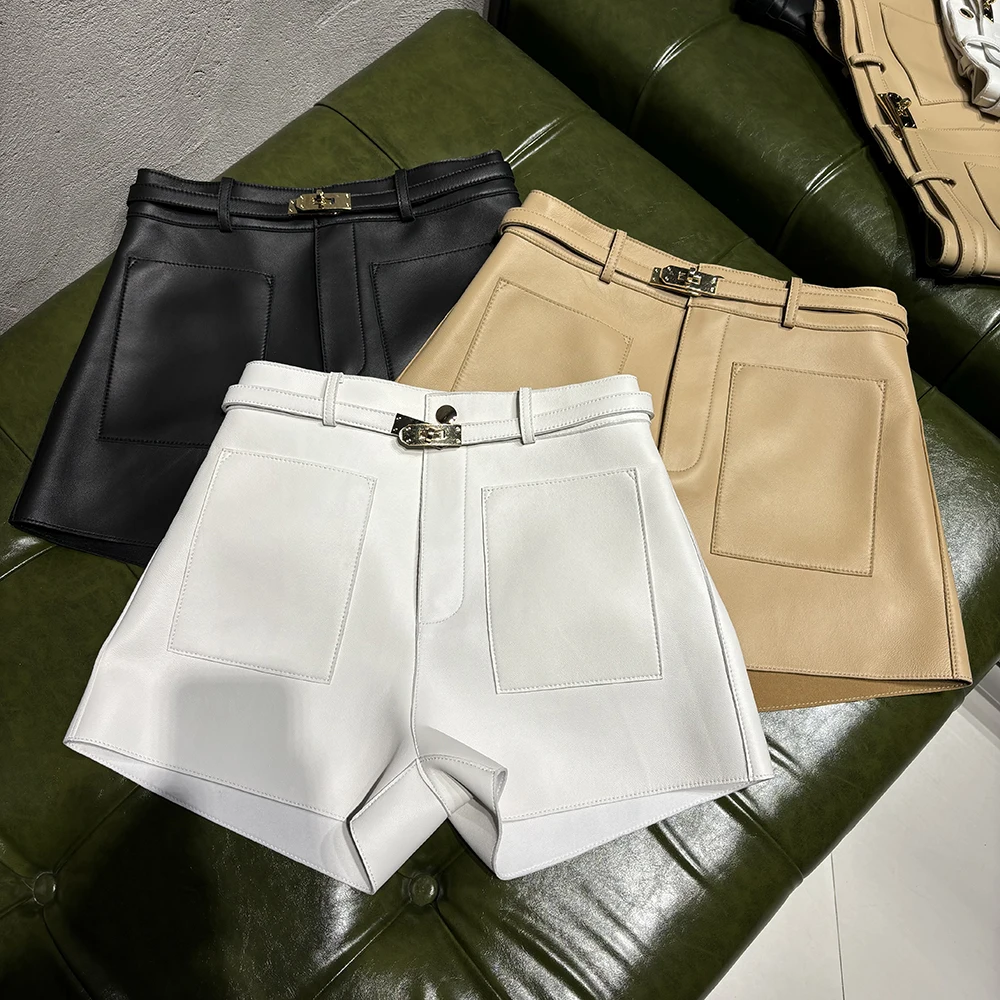 YOLOAgain Suede Shorts Women Real Leather Shorts With Belt 2026 Spring New
