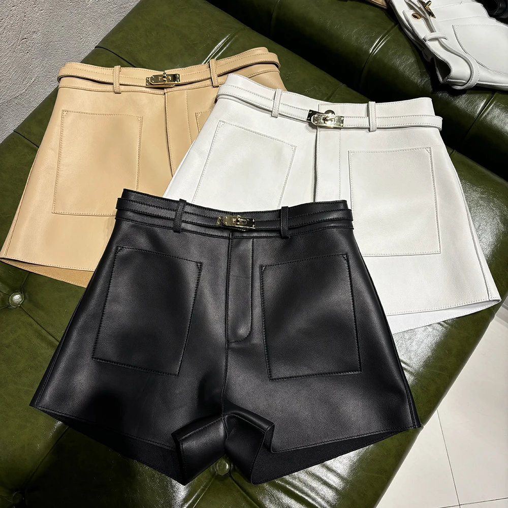 YOLOAgain Suede Shorts Women Real Leather Shorts With Belt 2026 Spring New