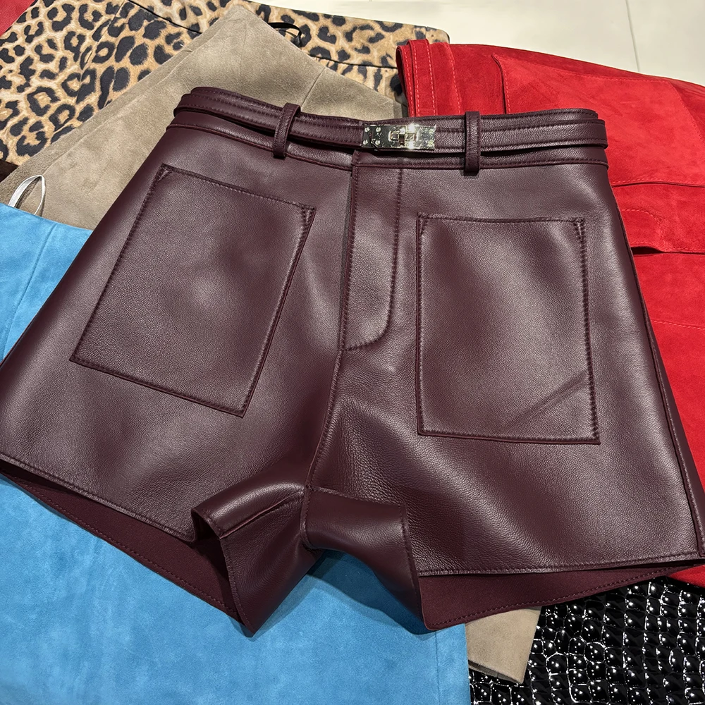 YOLOAgain Suede Shorts Women Real Leather Shorts With Belt 2026 Spring New