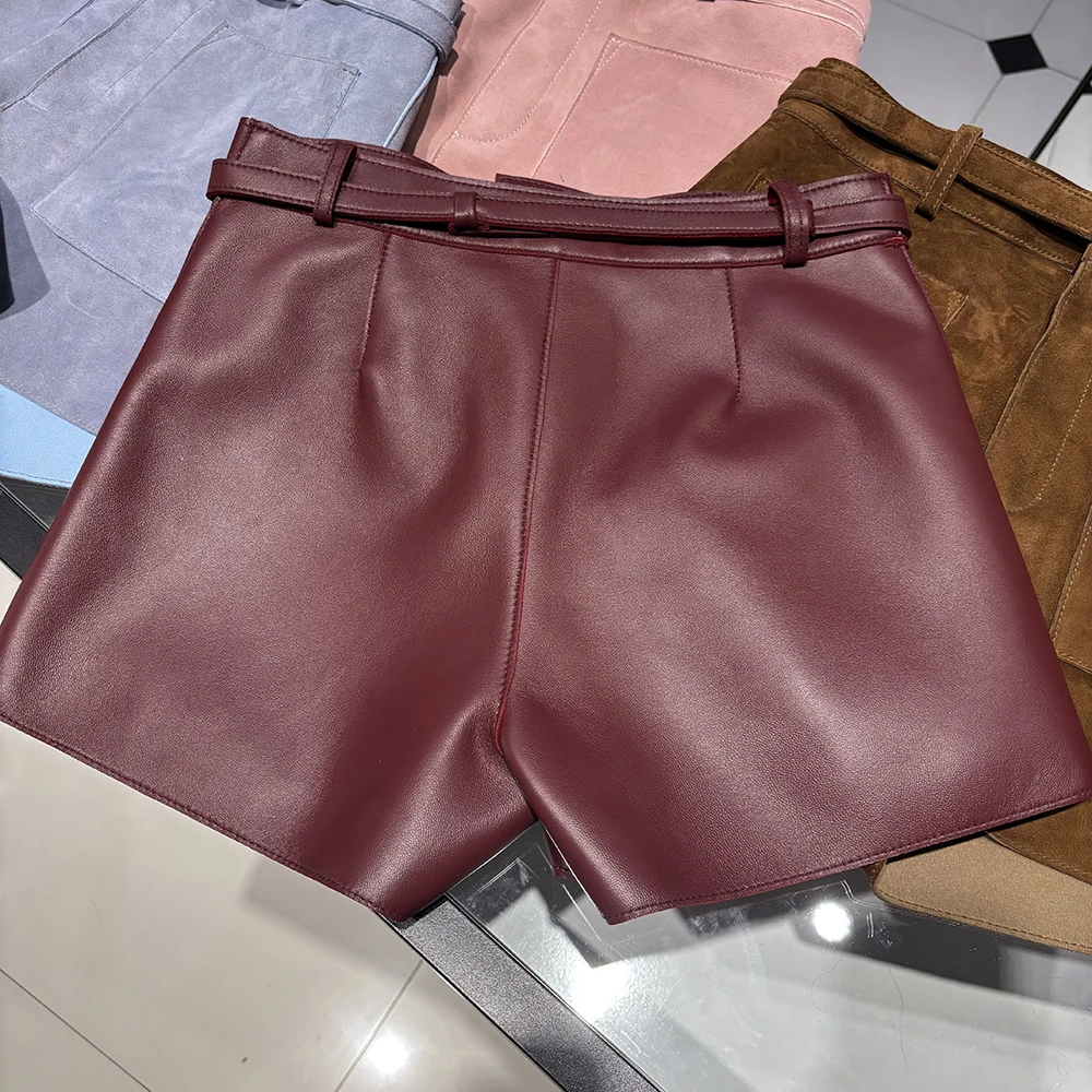 YOLOAgain Suede Shorts Women Real Leather Shorts With Belt 2026 Spring New