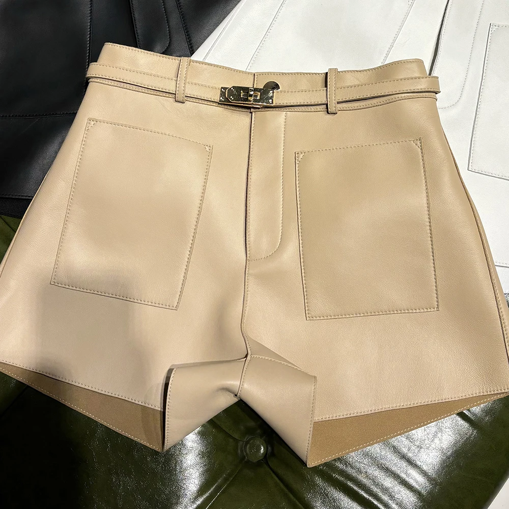 YOLOAgain Suede Shorts Women Real Leather Shorts With Belt 2026 Spring New