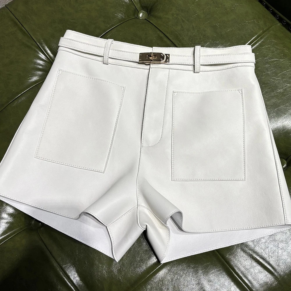 YOLOAgain Suede Shorts Women Real Leather Shorts With Belt 2026 Spring New
