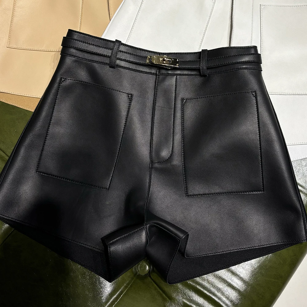 YOLOAgain Suede Shorts Women Real Leather Shorts With Belt 2026 Spring New