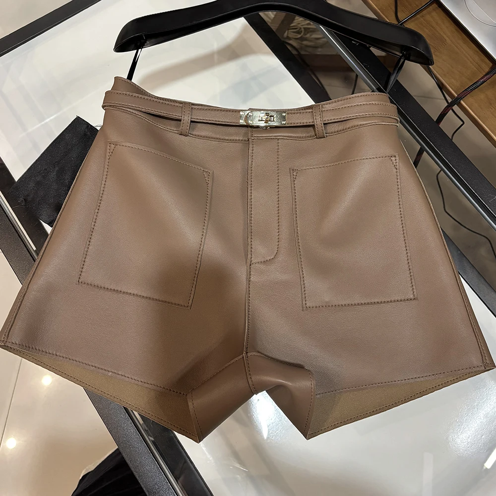 YOLOAgain Suede Shorts Women Real Leather Shorts With Belt 2026 Spring New