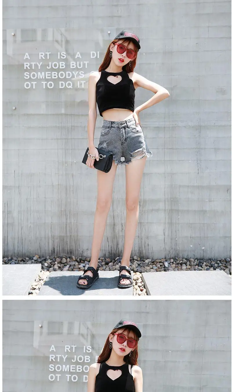 Aesthetic Summer Hot Wide Leg Loose Ripped High Waist Korean Fashion Vintage Short Pants Casual Women's Jean Denim Shorts Female