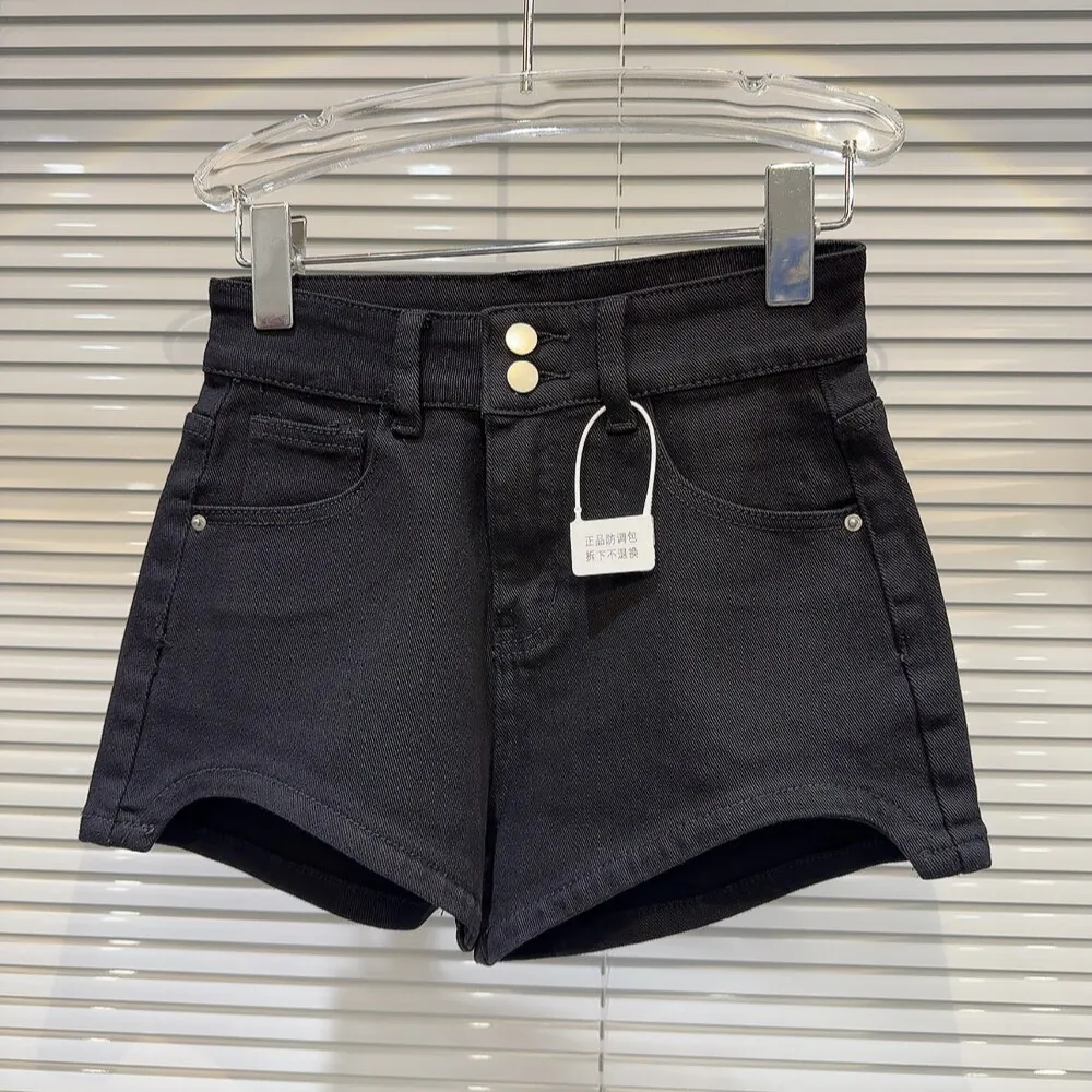 SINGREINY Summer Streetwear Denim Shorts Hot Girl Button Design Solid Basics Designer Inspired Irregular Sexy Retro Mini Shorts