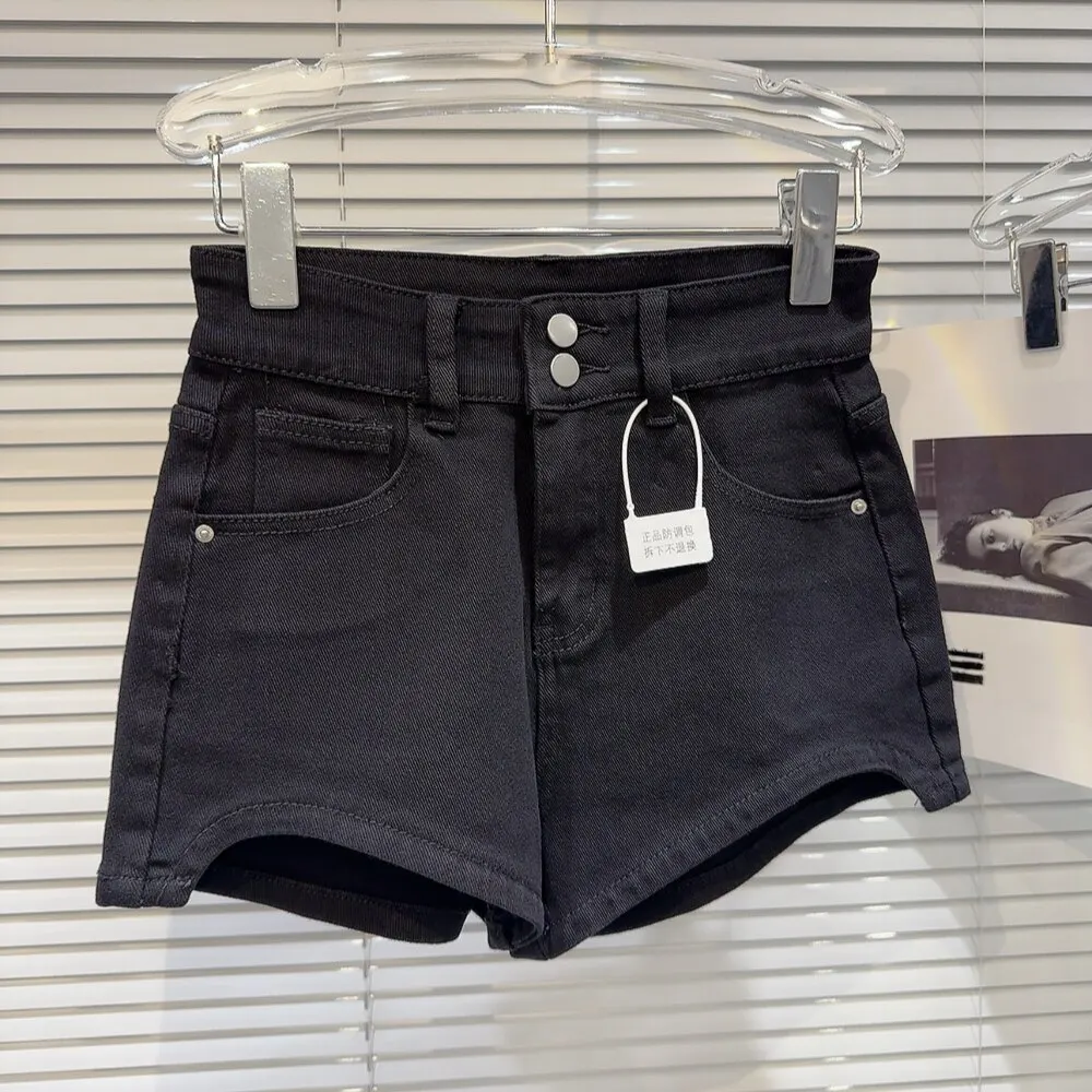 SINGREINY Summer Streetwear Denim Shorts Hot Girl Button Design Solid Basics Designer Inspired Irregular Sexy Retro Mini Shorts