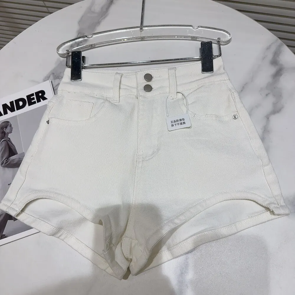 SINGREINY Summer Streetwear Denim Shorts Hot Girl Button Design Solid Basics Designer Inspired Irregular Sexy Retro Mini Shorts