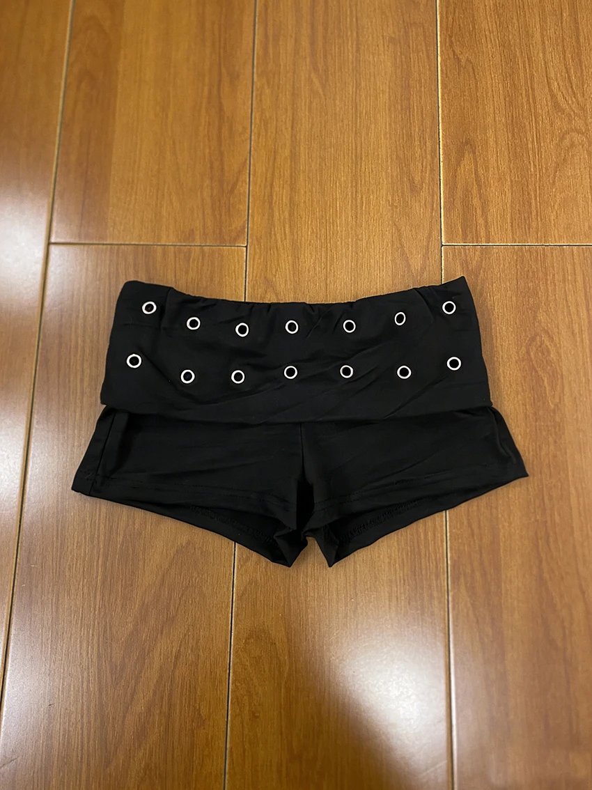 Harajuku Classics Simple Slim Basic Versatile Casual Pants Fashionable Sexy Dark Gothic Style Aesthetics Metal Decorative Shorts