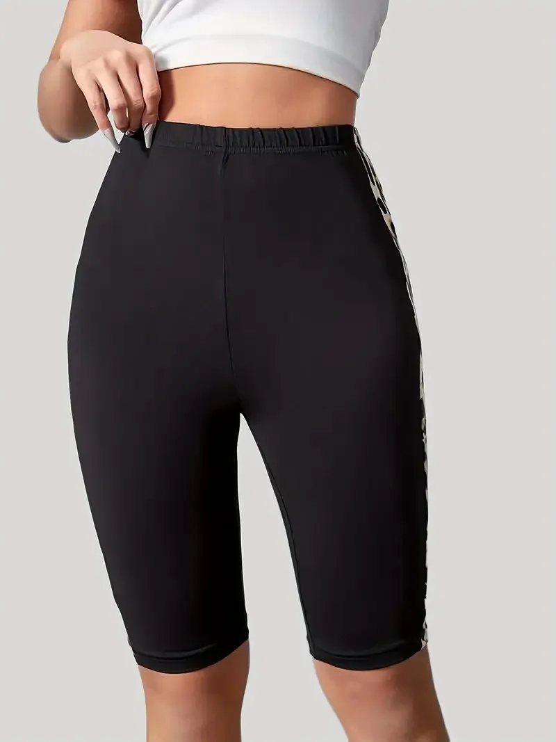Women's Sexy Black Leopard Print Shorts With Leggings For Outdoor Sports Comfort And High Elasticity