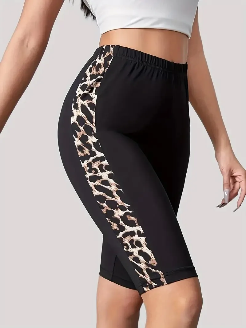 Women's Sexy Black Leopard Print Shorts With Leggings For Outdoor Sports Comfort And High Elasticity