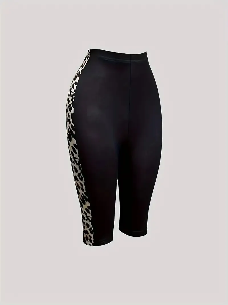Women's Sexy Black Leopard Print Shorts With Leggings For Outdoor Sports Comfort And High Elasticity