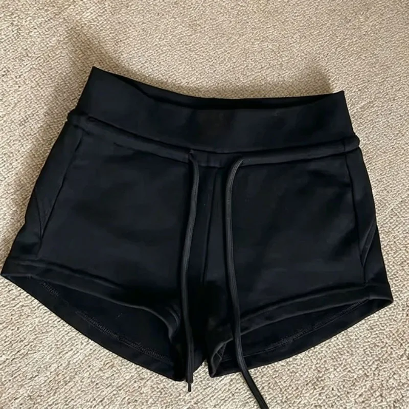 Sporty Grey Low-Waist Straight Leg Short Pants for Women Summer Casual Trousers Drawstring Hot Girl Style Cotton Blend