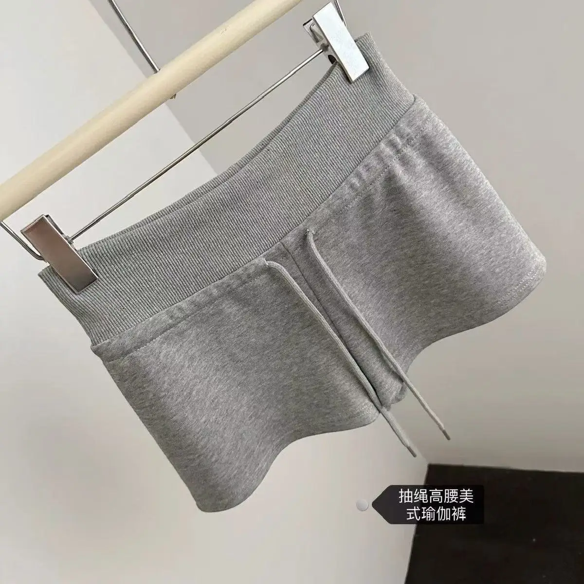 Sporty Grey Low-Waist Straight Leg Short Pants for Women Summer Casual Trousers Drawstring Hot Girl Style Cotton Blend