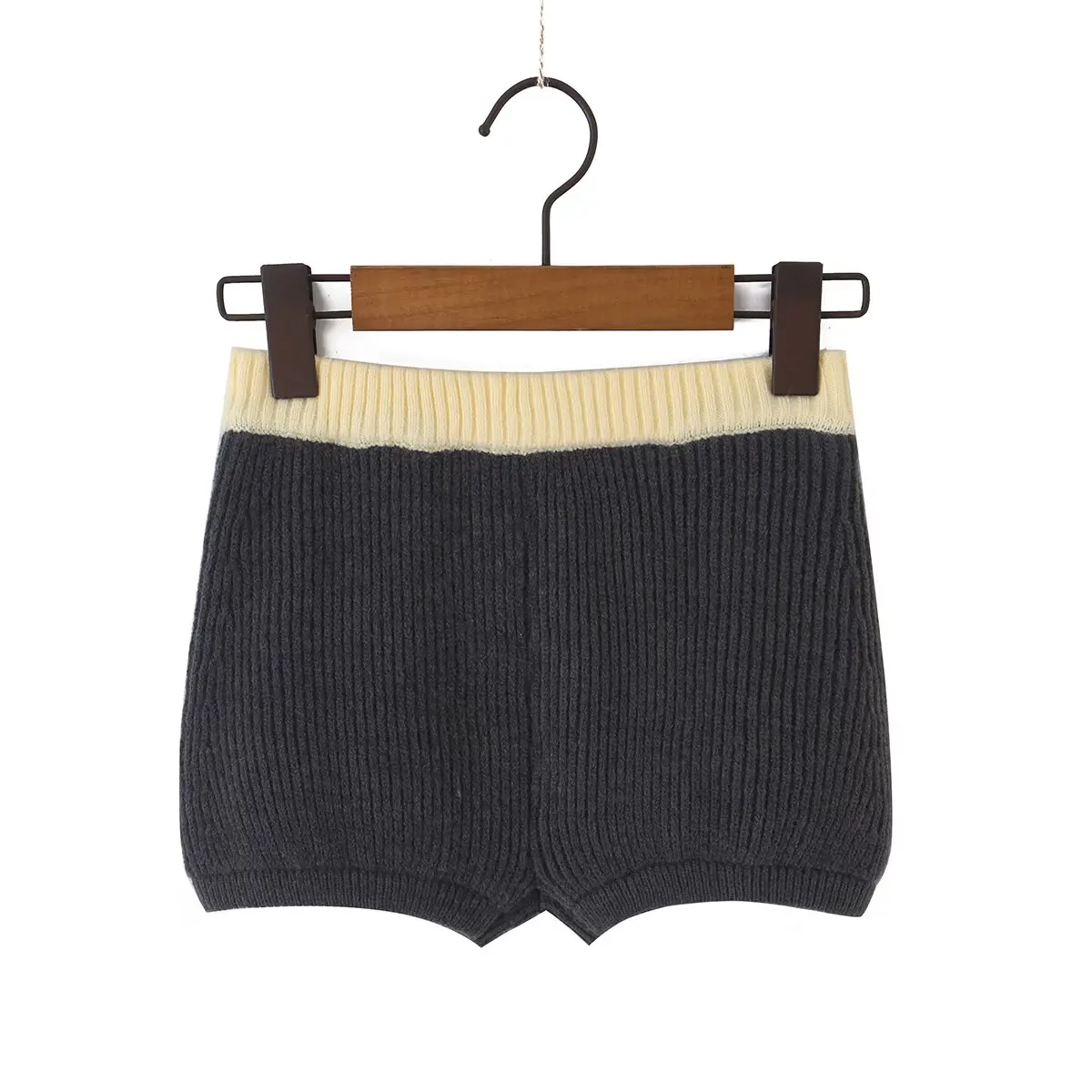 YENKYE Women Contrast Color Elastic High Waist Knit Shorts t Casual Short Pants Lady Bottoms