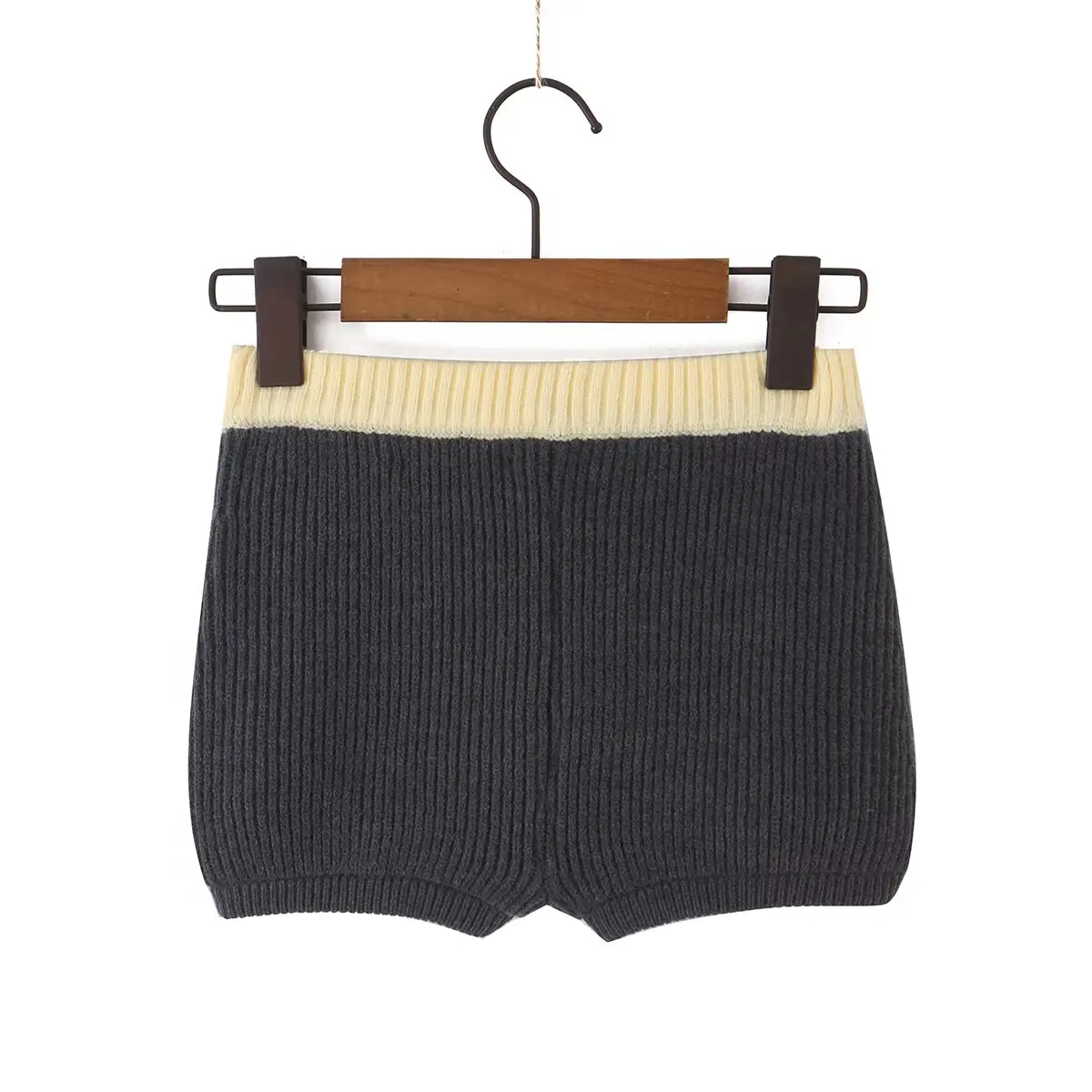 YENKYE Women Contrast Color Elastic High Waist Knit Shorts t Casual Short Pants Lady Bottoms