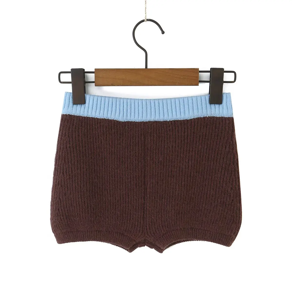 YENKYE Women Contrast Color Elastic High Waist Knit Shorts t Casual Short Pants Lady Bottoms