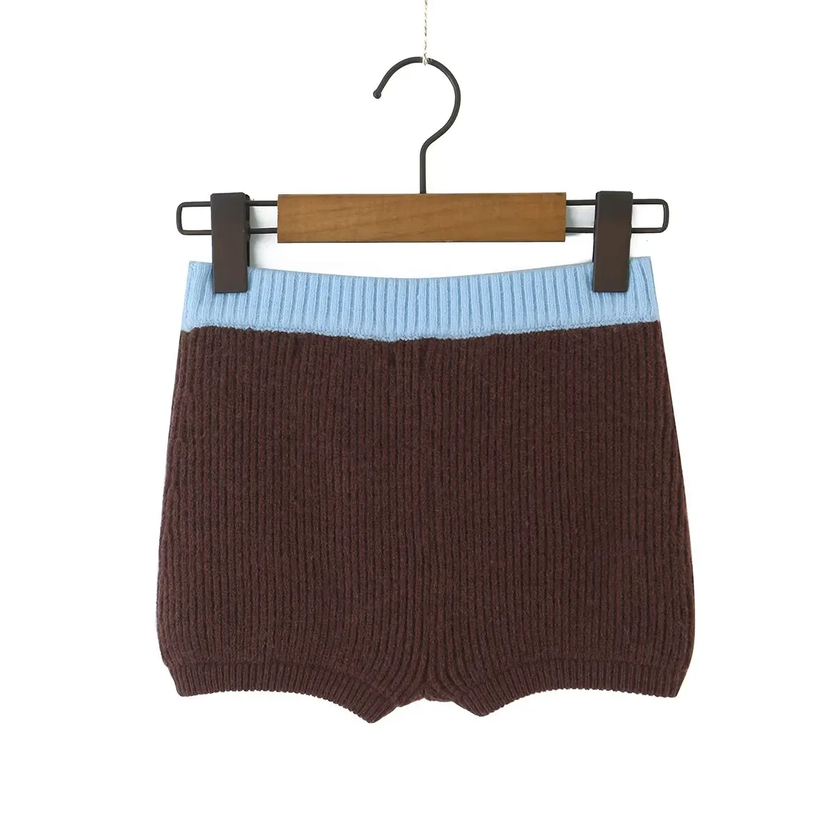 YENKYE Women Contrast Color Elastic High Waist Knit Shorts t Casual Short Pants Lady Bottoms