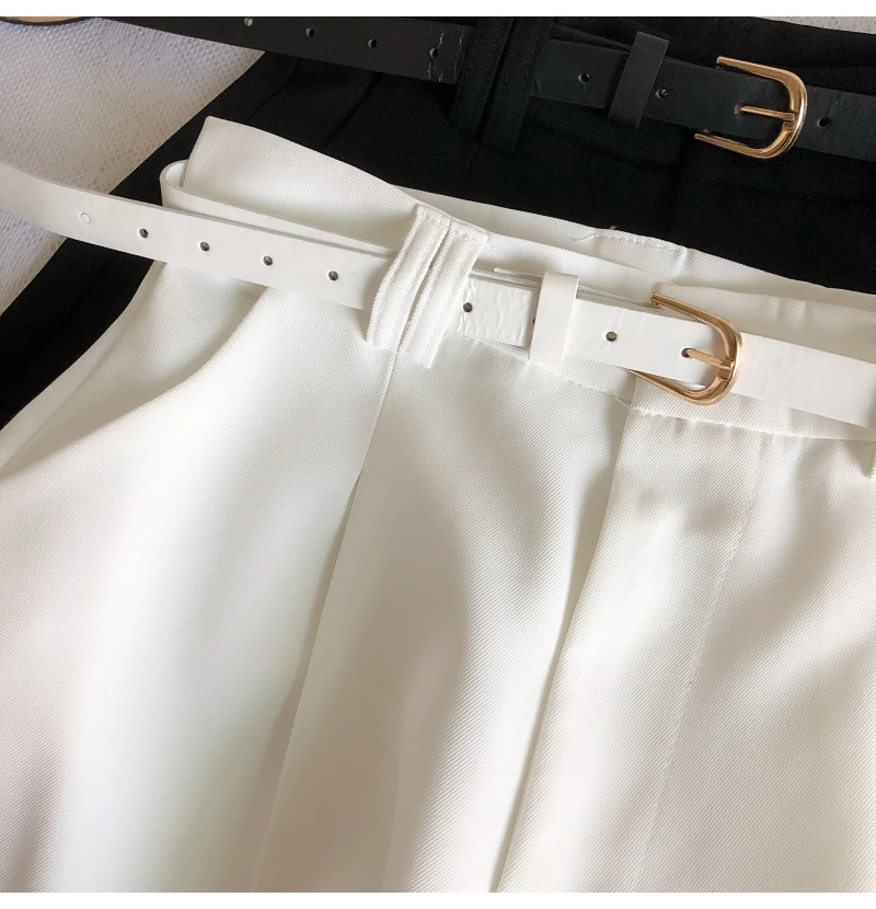 Korean Minimalist Versatile High Waisted Slim Casual Shorts Summer Fashion Solid Color Loose A-line Wide Leg Short With Belt