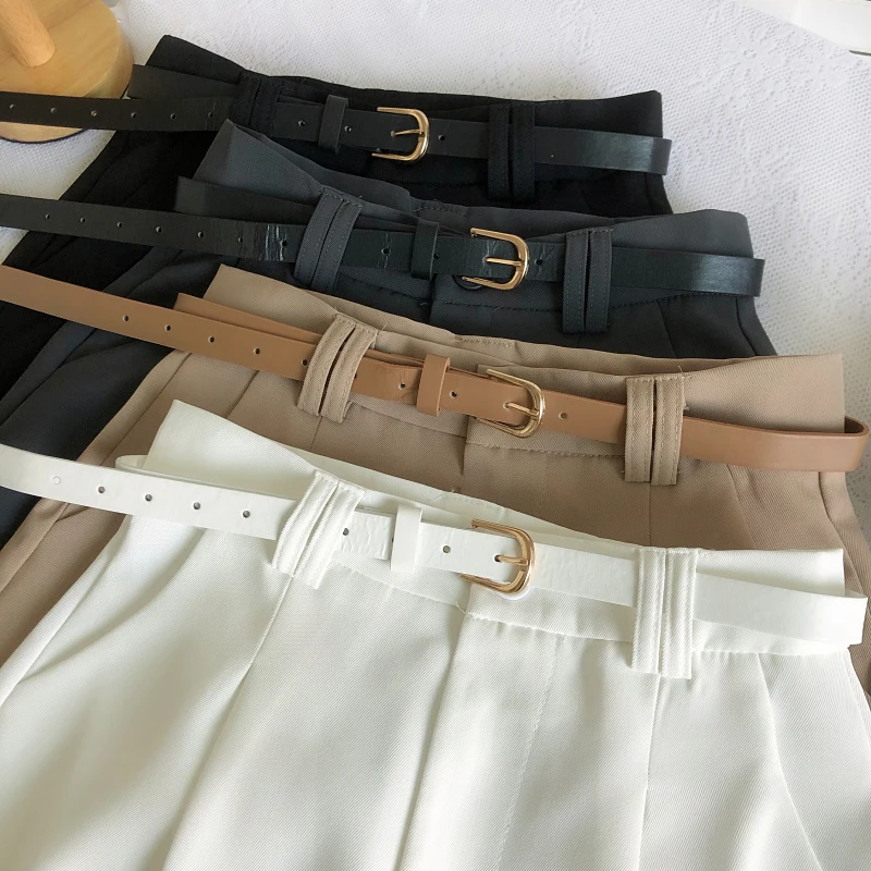 Korean Minimalist Versatile High Waisted Slim Casual Shorts Summer Fashion Solid Color Loose A-line Wide Leg Short With Belt