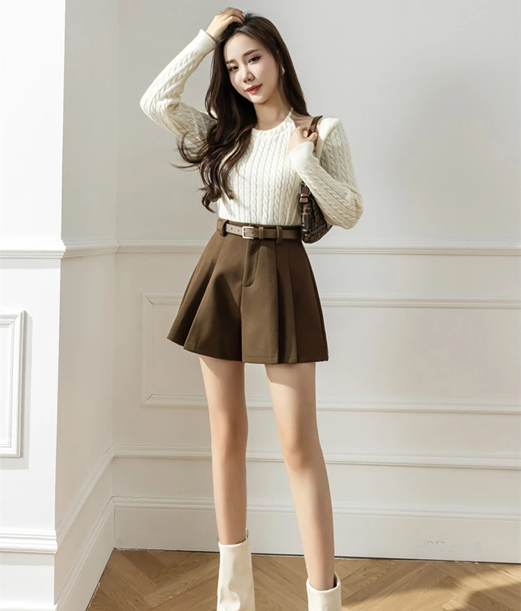 2025 Fashion Woolen Winter Skirts Shorts Woman Streetwear High Waist Pleated Y2K Shorts Women Ruffles Culottes Short Pants Femme