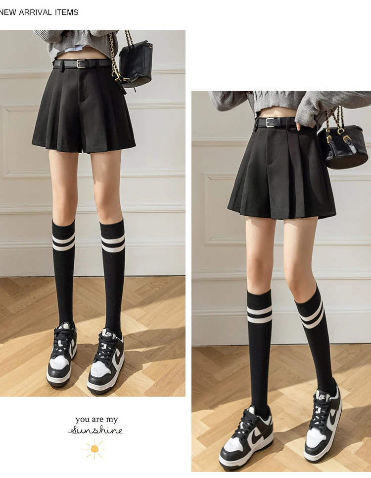 2025 Fashion Woolen Winter Skirts Shorts Woman Streetwear High Waist Pleated Y2K Shorts Women Ruffles Culottes Short Pants Femme