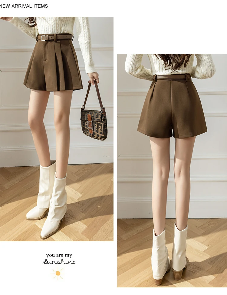 2025 Fashion Woolen Winter Skirts Shorts Woman Streetwear High Waist Pleated Y2K Shorts Women Ruffles Culottes Short Pants Femme