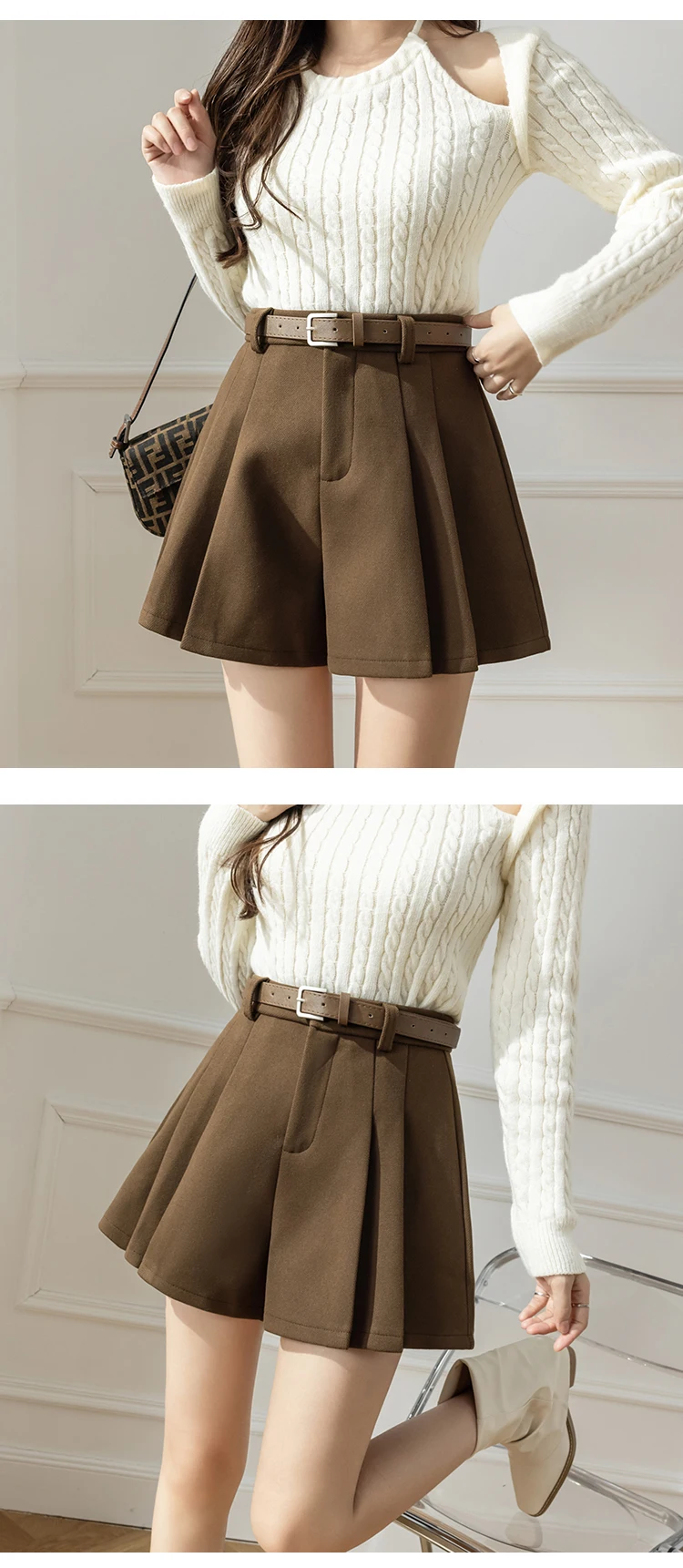 2025 Fashion Woolen Winter Skirts Shorts Woman Streetwear High Waist Pleated Y2K Shorts Women Ruffles Culottes Short Pants Femme