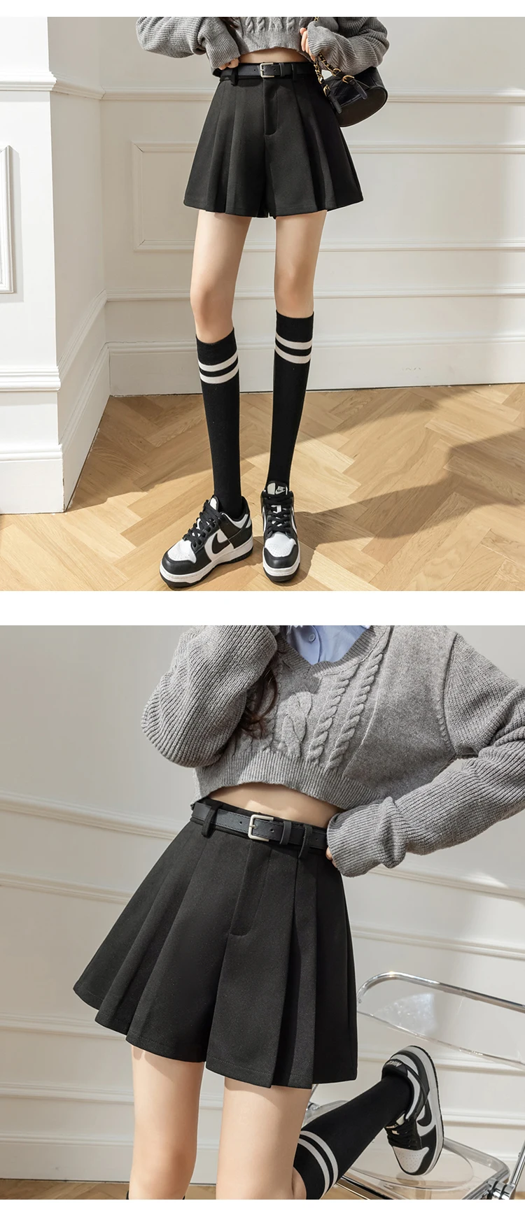 2025 Fashion Woolen Winter Skirts Shorts Woman Streetwear High Waist Pleated Y2K Shorts Women Ruffles Culottes Short Pants Femme